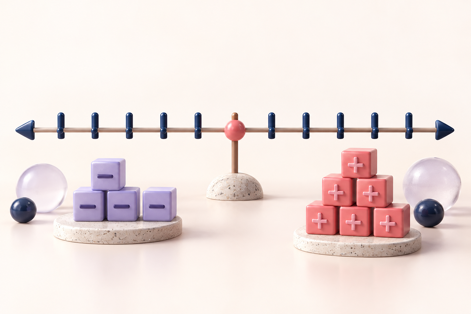 a horizontal measuring line with evenly spaced pegs extending on both sides of a central coral zero marker